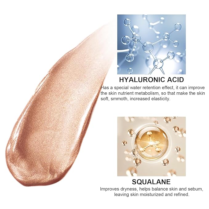 Natural Glow Liquid Filter Makeup, Longwear Face Luminizer, Complexion Booster For Any Part of the Body, Liquid Highlighter with Brush Kit, Infused Hyaluronic Acid, 1.06 fl oz (#04 MEDIUM)-BrightBean Baby