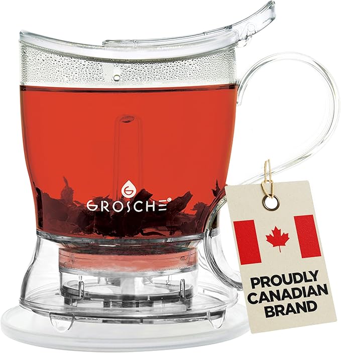 GROSCHE Aberdeen Tea Infuser Teapot & Smart Tea Maker - BPA-Free, Drip-Free Design | Coaster | Easy Brew | Easy Clean Steeper | Loose Leaf Brewing - Stylish Design | 17.7 oz - 1000 ml