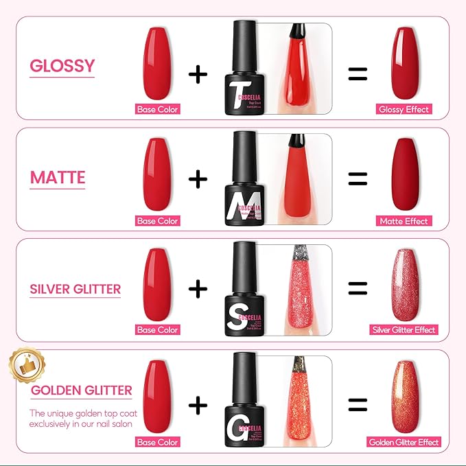 COSCELIA 57pcs Gel Nail Polish Kit with U V light Starter Kit 40 Colors Summer Gel Polish Set 5pcs Top and Base Coat Glossy Matte Glitter Beautiful Nail Stickers Gel Manicure Kit DIY Gifts for Women-BrightBean Baby