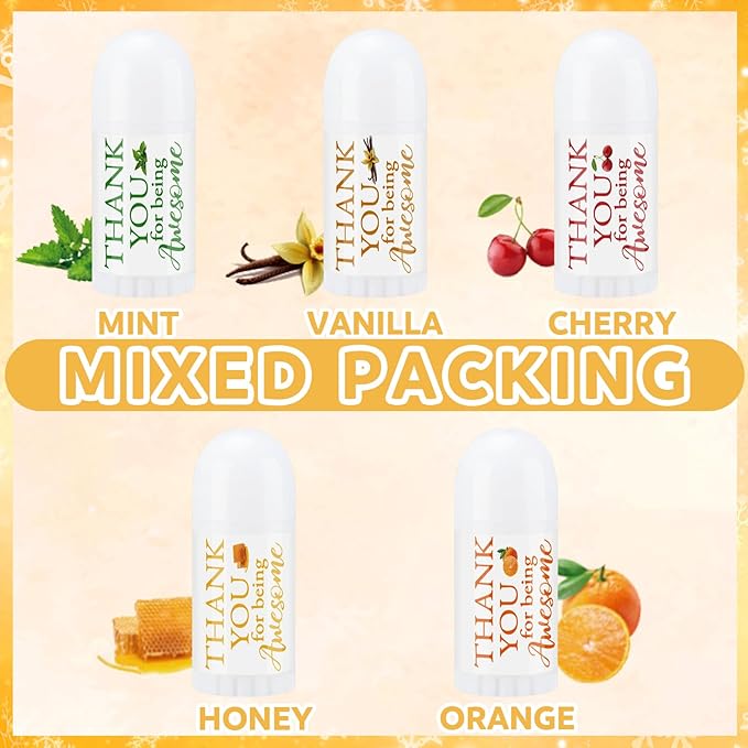 25 Pcs Mini Lip Balm Bulk 5 Assorted Flavors Thank You Lip Balm Employee Appreciation Gifts Dry Chapped Lip Care Products for Adults Coworkers Women Friend Wedding Bridal Shower Baby Shower-BrightBean Baby