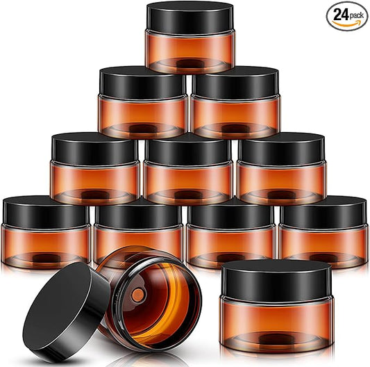 SATINIOR 24 Pieces Empty Clear Plastic Jars with Lids Round Storage Containers Wide Mouth for Beauty Product Cosmetic Cream Lotion Liquid Butter Craft and Food(Amber Lid,6 oz)-BrightBean Baby
