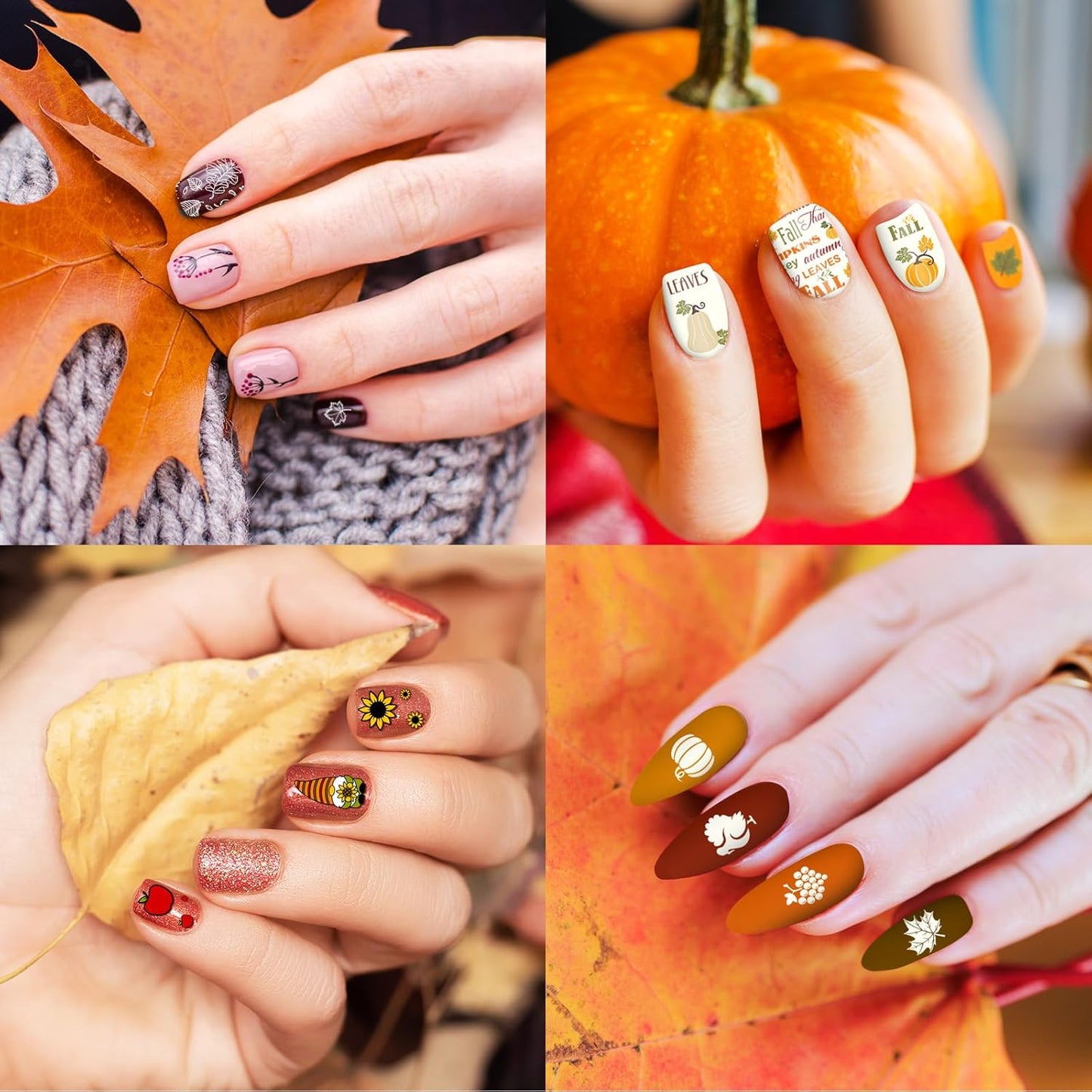 Whaline 10 Sheet Fall Nail Art Stamping Plates Kit Happy Thanksgiving Pumpkins Maple Leaf Gnome Plaid Autumn Blessings Collection Nail Art Plate for Autumn Thanksgiving Nail Art Design DIY Print-BrightBean Baby