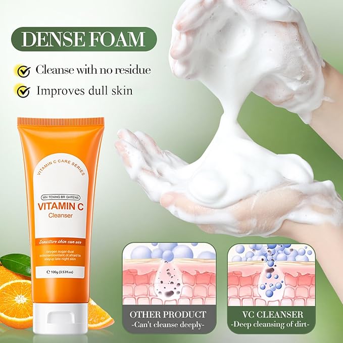 Vitamin C skin routine kit for women - face wash and moisturizer set - facial kit for women -toner face wash serum eye cream-BrightBean Baby