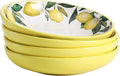 Bico Lemon Dreams Pasta Bowls, 35oz Salad Bowl Set of 4, Large Ceramic Serving Dinner Bowls for Soup and Cereal, Microwave and Dishwasher Safe, Gift for Housewarming and Thanksgiving