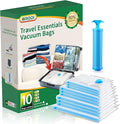 BRODI Travel Vacuum Bags With Pump - Compression Storage Bags for Space Saving & Luggage Essentials (10 Combo Pack)