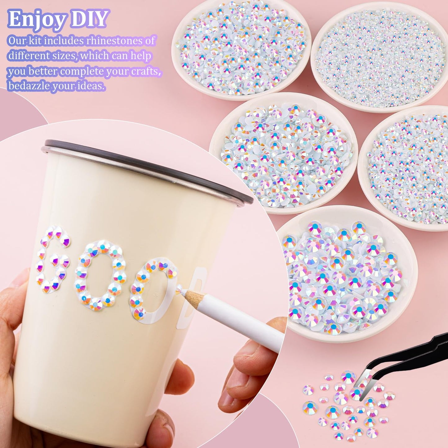 25000Pcs Resin Jelly Rhinestones for Crafting, White AB 2-6mm Mixed Sizes Non Hotfix Flatback Gems, Bedazzling Crystal for DIY Crafts Clothing Tumblers Mugs Shoes Fabric Nail Art-BrightBean Baby