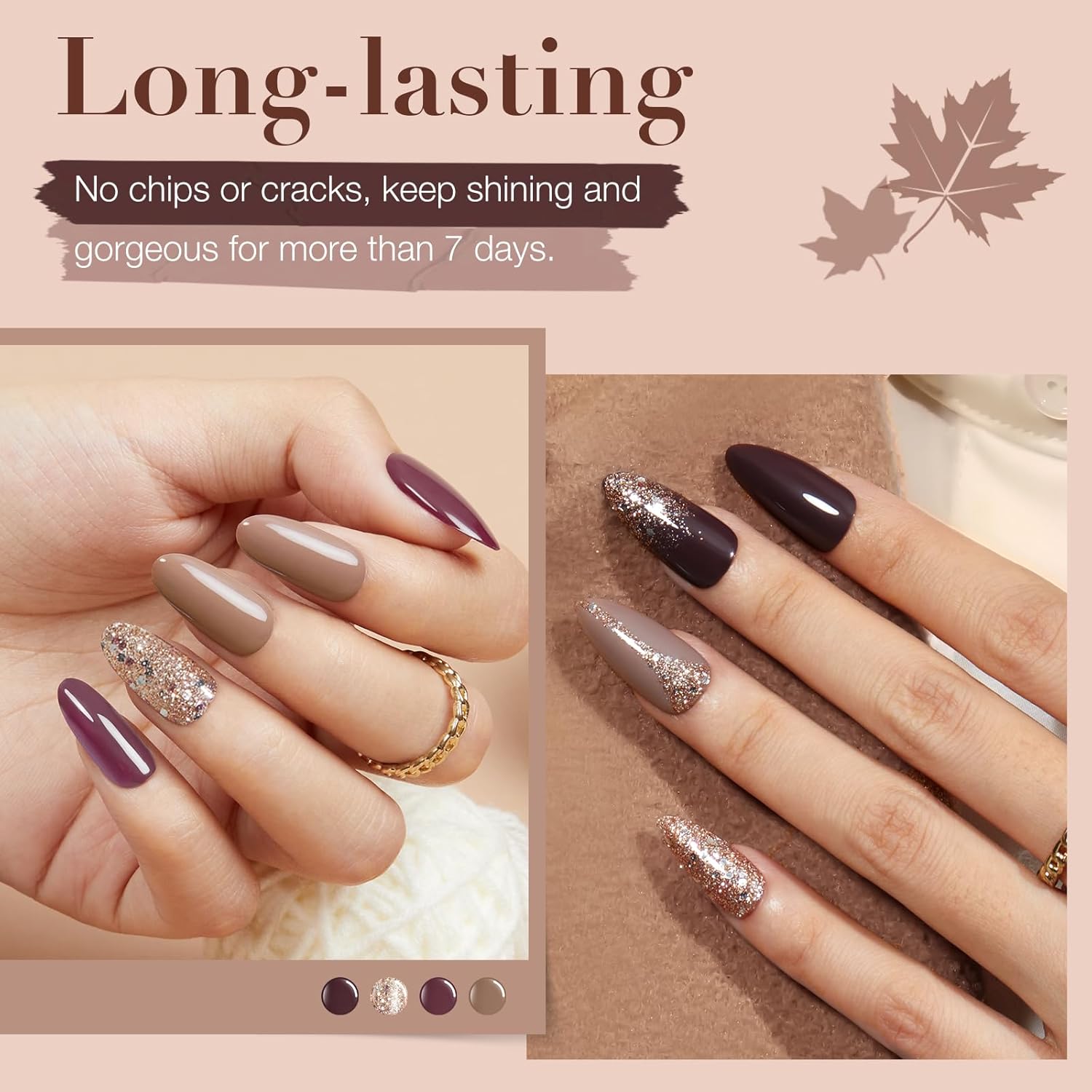 AZUREBEAUTY Nail Polish Set 4 Colors Nude Purple Glitter Nail Polish Quick Dry Natural Nail Lacquer Fingernail with Top Coat DIY Salon Home-BrightBean Baby