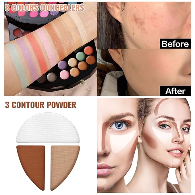 109 Colors Makeup Kit for Women Girl Full Kit Gift Set with Mirror All in One Make up Palette Included Eyeshadow Glitter Lipstick Concealer Eyeliner Eyebrow Highlighter Contour Blusher Compact PowderN-BrightBean Baby