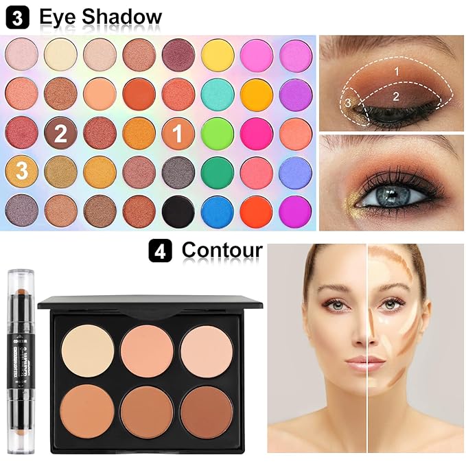 Fenshine Makeup Set,Make Up Starter Kit With Storage Bag Portable Travel Make Up Palette Eyeshadow Foundation Lip Gloss for Teenage & Adults (Type A)-BrightBean Baby