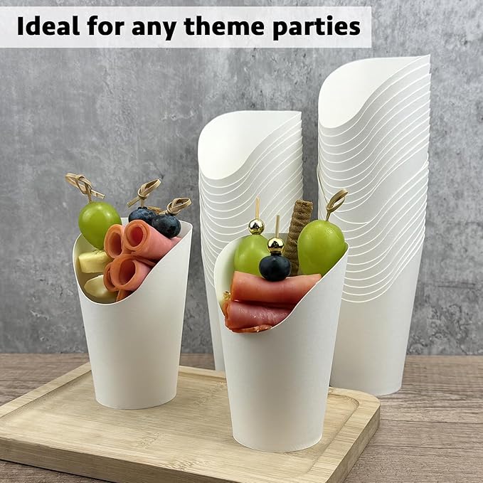 CAMKYDE 100 Pcs French Fries Holder, 12oz Disposable Paper French Fry Cups White Charcuterie Cups for all Occasions (12oz, White)