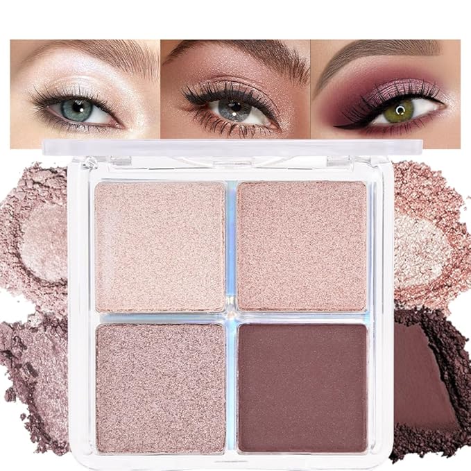 4 Colors Dark Brown Champagne Rose Gold Eye Shadow Powder Palette Makeup, Neutral Matte Shimmer Cream Quads Eyeshadow Palette for Women Highly Pigmented Waterproof, paleta de sombras de ojos 11-BrightBean Baby