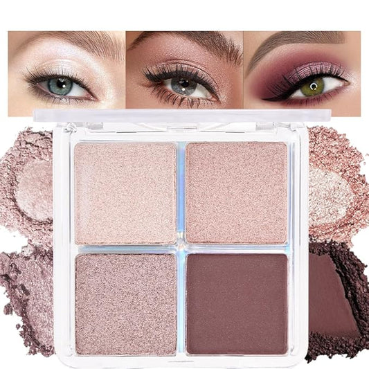4 Colors Dark Brown Champagne Rose Gold Eye Shadow Powder Palette Makeup, Neutral Matte Shimmer Cream Quads Eyeshadow Palette for Women Highly Pigmented Waterproof, paleta de sombras de ojos 11-BrightBean Baby