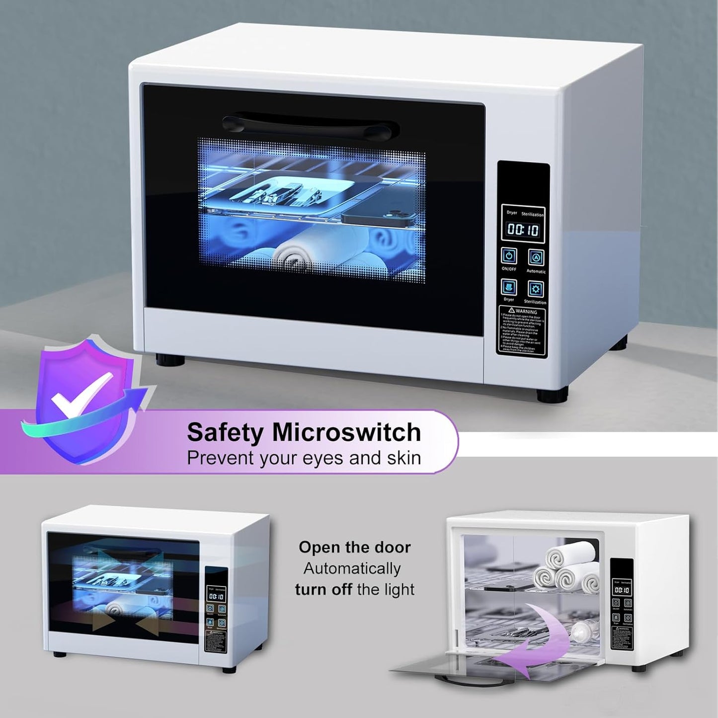 YOTAN 15L Nail Tool Cleaner with Timer Setting, High Capacity Cleaning Cabinet, Multi-Functional Manicure Cleaning Box for Spa Beauty Home Metal Tools, Mobile Phone, Baby Toy, White-BrightBean Baby