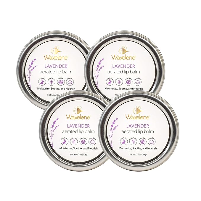 Waxelene Lavender Aerated Lip Balm Tin 4 Piece, Best Lip Balm Ever Organic Calming Multipurpose Ointment Baby Eczema Dry Skin Face Moisturizer-BrightBean Baby
