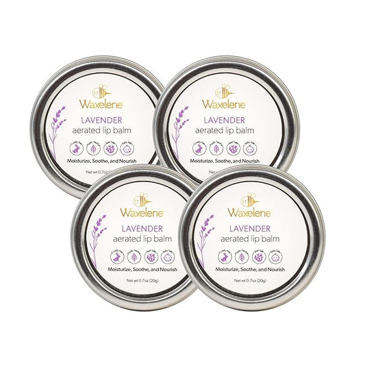 Waxelene Lavender Aerated Lip Balm Tin 4 Piece, Best Lip Balm Ever Organic Calming Multipurpose Ointment Baby Eczema Dry Skin Face Moisturizer-BrightBean Baby