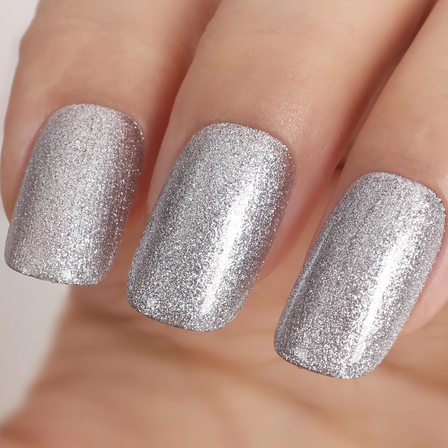 Silver Glitter Gel Polish,15ml UV/LED Soak Off Sparkly Metallic Silver Gel Nail Polish for Manicure Salon or DIY Nail Art at Home,French Tip Color- GP0091-BrightBean Baby