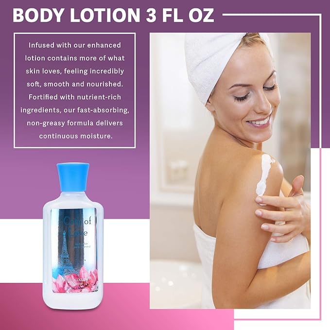Bath & Body Care Travel Set - Home Spa Set with Body Lotion, Shower Gel and Fragrance Mist, Valentines Day Gifts for Her and Him(City of Love)-BrightBean Baby