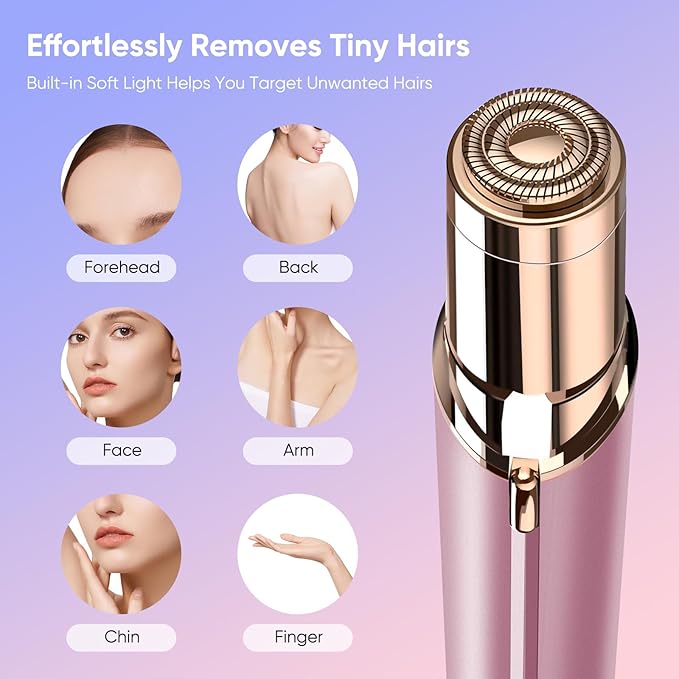 Facial Hair Remover for Women- as Seen on TV Painless Face Shaver -Mini Hair Remover, Electric Razor Shaver Portable Bikini Epilator for Lips, Chin, Armpit, Peach Fuzz, Fingers, Neck, Cheek(Rose Gold)-BrightBean Baby