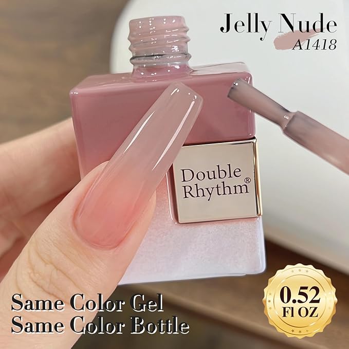 Double Rhythm Translucent Gel Polish Sheer Neutral Natural Light Milky Same Color Same Bottle 15ML Jelly Nail Polish Nail Art DIY at Home (Milky Nude Purple-A1414)-BrightBean Baby