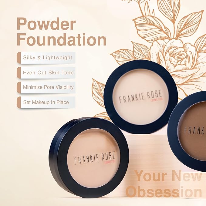 Frankie Rose Cosmetics Powder Foundation – Full Coverage Face Powder For Pores & Imperfections, Evens Out Skin Tone & Shine-Control | 58 Grams (Olive)-BrightBean Baby