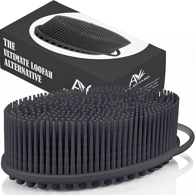 Avilana Silicone Body Scrubber – Gentle Shower Brush & Loofah Alternative- Food Grade & Lab Tested – Fast-Drying, Hygienic, BPA-Free Silicone Body Gentle Exfoliator (Dark Gray, Massage)-BrightBean Baby