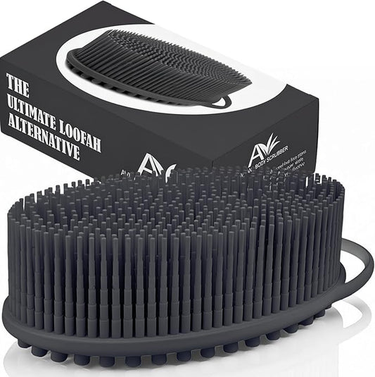 Avilana Silicone Body Scrubber – Gentle Shower Brush & Loofah Alternative- Food Grade & Lab Tested – Fast-Drying, Hygienic, BPA-Free Silicone Body Gentle Exfoliator (Dark Gray, Massage)-BrightBean Baby