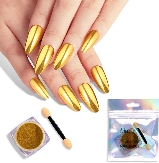 MelodySusie Gold Chrome Nail Powder for Gel Nails,Metallic Mirror Effect Pigment Stylish and Technological Fine Glitter for Home DIY Salon Use-BrightBean Baby