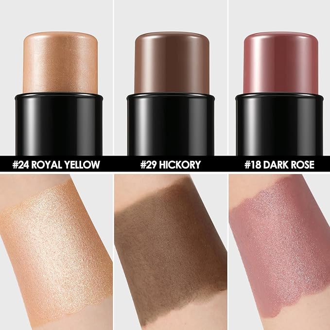 FOCALLURE 3 Pcs Cream Contour Sticks,Shades with Highlighter & Bronzer & Blush,Non-greasy Long-wear Face Contouring Pen,Easy to Sculpt the Face and Create a Lightweight Finishing Makeup,DEEP-BrightBean Baby