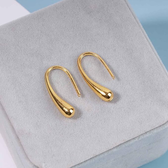Water Tear Drop Earrings Abstract Droplet Hoop Earrings Gold Hook Threader Earrings Minimalist Drop Dangle Earrings Jewelry for Women and Girls Gifts-BrightBean Baby