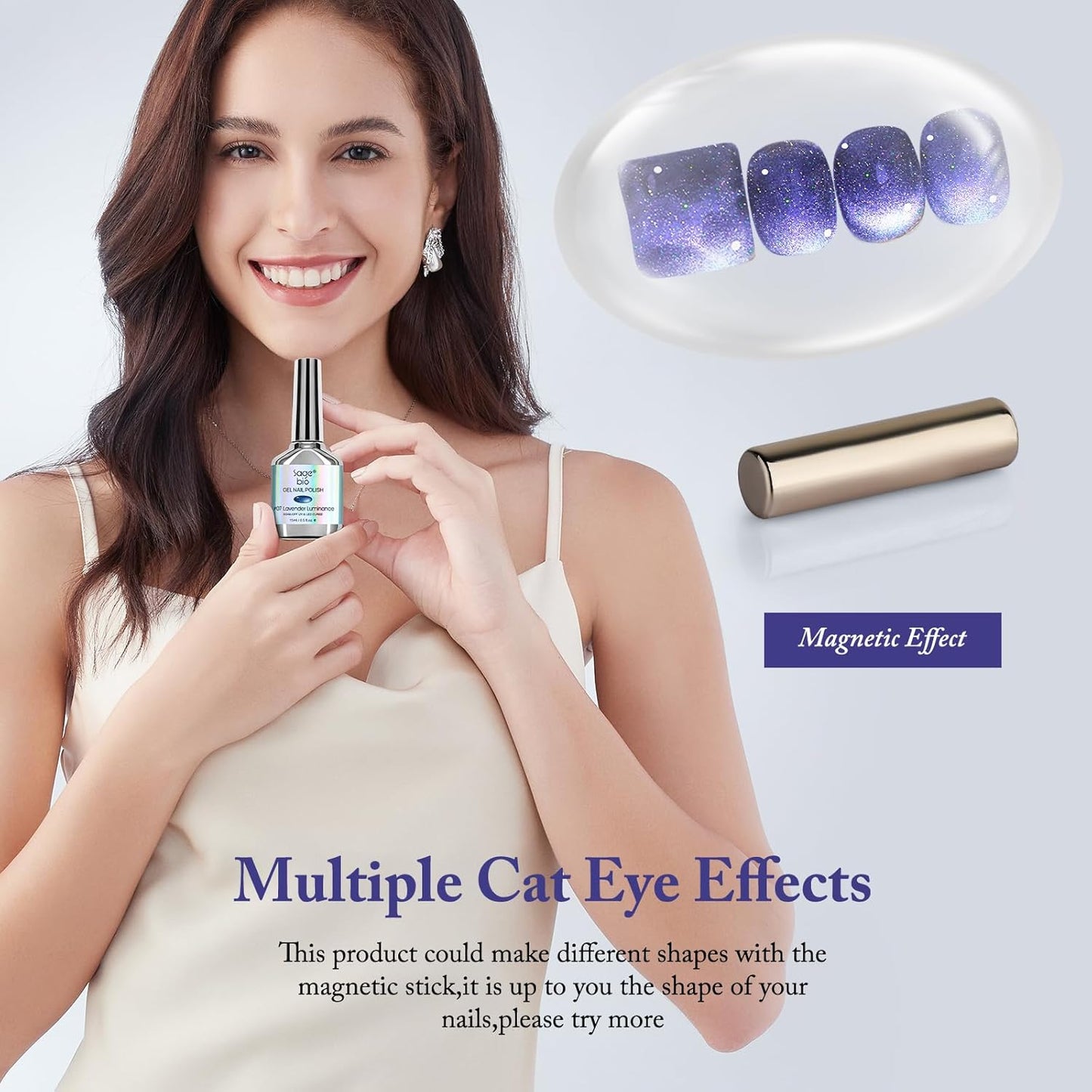 Crushed Diamond Cat Eye Gel Nail Polish with Magnet Stick, 15ml Holographic Glitter Gel, Ideal for DIY Nail Art, Lavender Luminance-BrightBean Baby