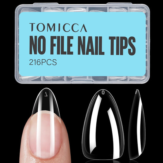 TOMICCA Almond Nail Tips, Medium Almond Acrylic Nail Tips, 216Pcs Full Cover Clear Nails, Nail Extension Tips for Nail salon and DIY at Home-BrightBean Baby