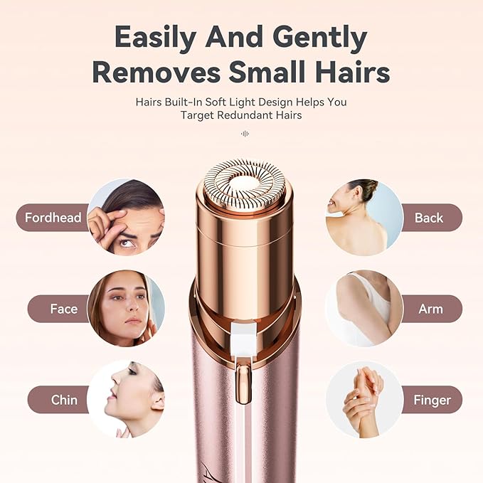 Facial Hair Remover for Women,Painless Hair Shaver Rechargeable with LED Light, Flawless Lady Face Electric Razor,The Great Female Mustache Removal (Rose Pink (with 1 Replacement Heads))