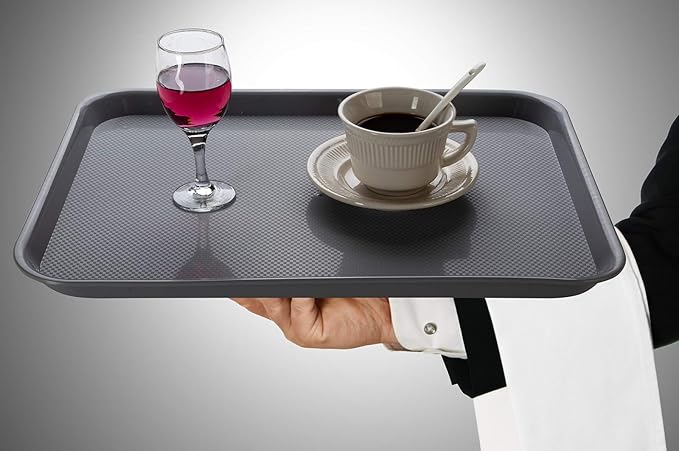 Rectangular Plastic Serving Trays,Fast Food Serving Cafeteria Trays,17"X13",Set of 6 (Grey)