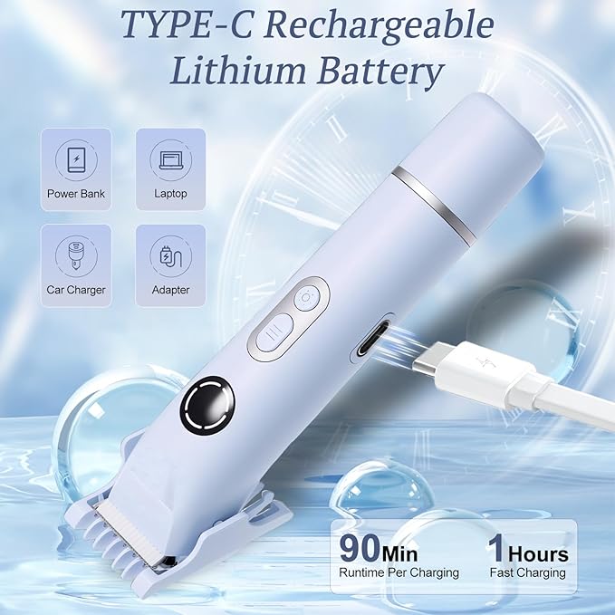 Bikini Trimmer for Women, 4 in 1 Wet/Dry Electric Razors for Women - Dual Head, Painless Rechargeable Portable Womens Razors for Shaving Set for Face, Nose, Eyebrows, Armpits, Bikini Area (Blue)-BrightBean Baby