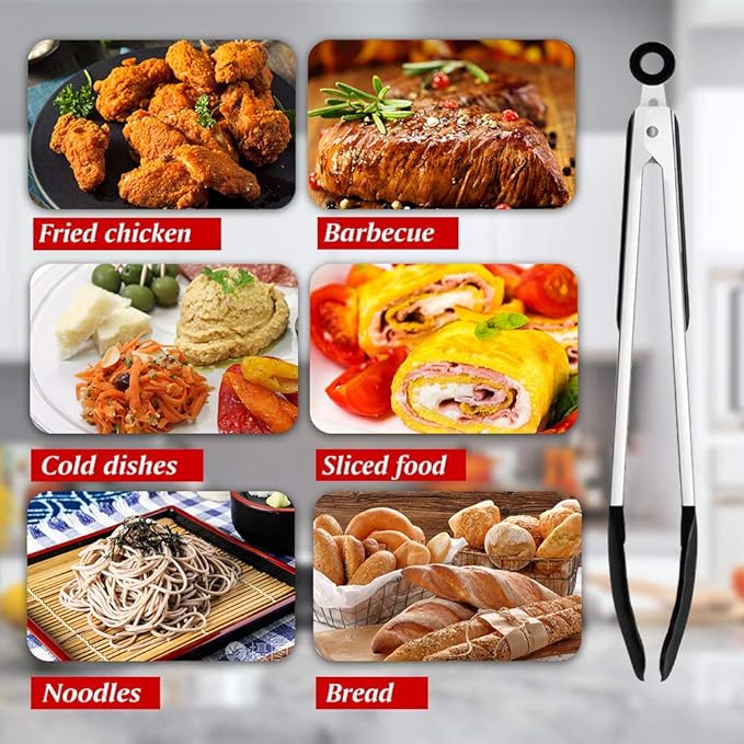 7 Inch Silicone small Tongs Set, mini Kitchen tongs with Silicone Tips Food Tongs Stainless Steel Cooking Tongs for Salad, Grilling, Frying and Cooking (Blue,Green,Red,Purple,Black, 5 Pieces)