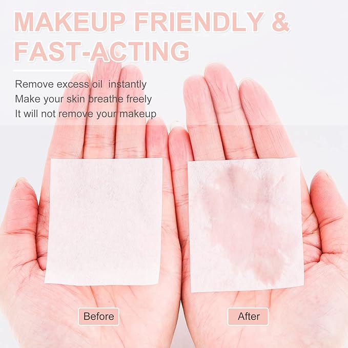 2 Pack Matter Blotting Paper for Oily Skin Total 100 Sheets with Mirror Case and Makeup Puff - Easy Dispensing Oil Blotting Sheets for Face,Makeup Friendly Oil Absorbing Sheets-BrightBean Baby