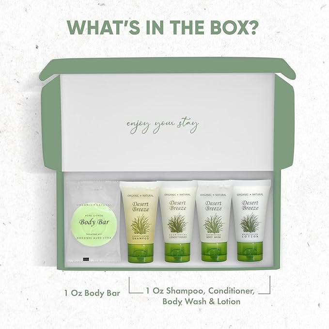 Amenity Kit | Boxed Hotel Toiletries | Bulk Set 1oz Travel Size Shampoo, Conditioner, Lotion, Body Wash & Body Bar Soap for Guest Hospitality AirBnB/Vacation Rentals | 1 set per case-BrightBean Baby