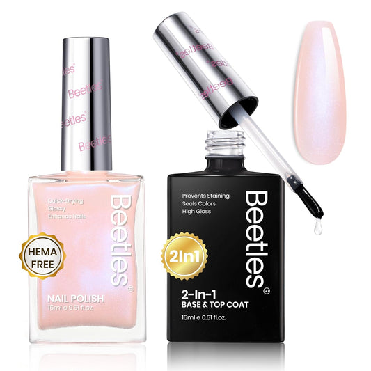Beetles Pink Glitter Nail Polish and 2 in 1 Base & Top Coat Set, Fast Drying & Natural Nail Lacquer Strengthen Shimmer-Like Purple Mermaid Tears, No UV Lamp Needed for DIY Nail Art Gifts for Women-BrightBean Baby