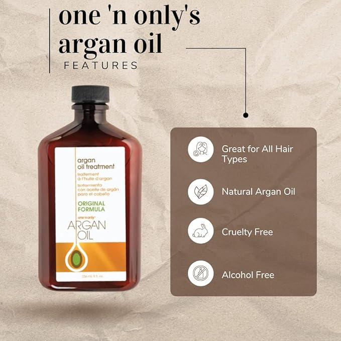 One 'n Only Argan Oil Hair Treatment, Helps Smooth and Strengthen Damaged Hair, Eliminates Frizz, Creates Brilliant Shines, Non-Greasy Formula, 8 Fl. Oz-BrightBean Baby