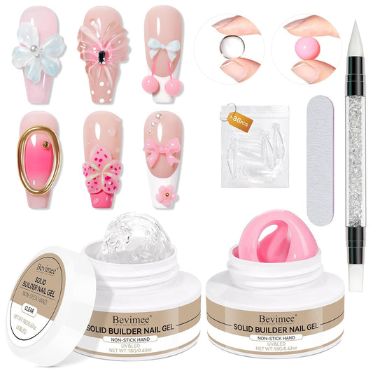 3d Sculpting Gel for Nail Art, Solid Builder Gel for Nails Non-Stick Hand for Modeling Sculpture Nail Extension UV/LED Manicure DIY At Home Clear Pink 2PCS-BrightBean Baby