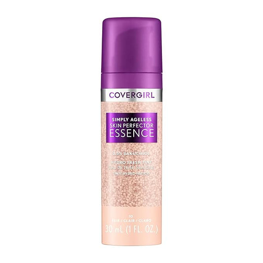 Covergirl Simply Ageless Skin Perfector Essence Foundation, 10 Fair, Tinted Skin Perfector, Skincare Makeup Hybrid, Sheer Tint, Radiant Finish, Skin-Like Finish, Vegan Formula, 1.0oz-BrightBean Baby
