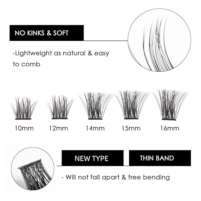 Cluster Lashes 72 Individual Lashes Clusters Eyelash Extensions False Eyelashes DIY Lash Extension Kit Reusable False Eyelashes Natural Look Mix 10-16mm C D Curl-DM06-BrightBean Baby