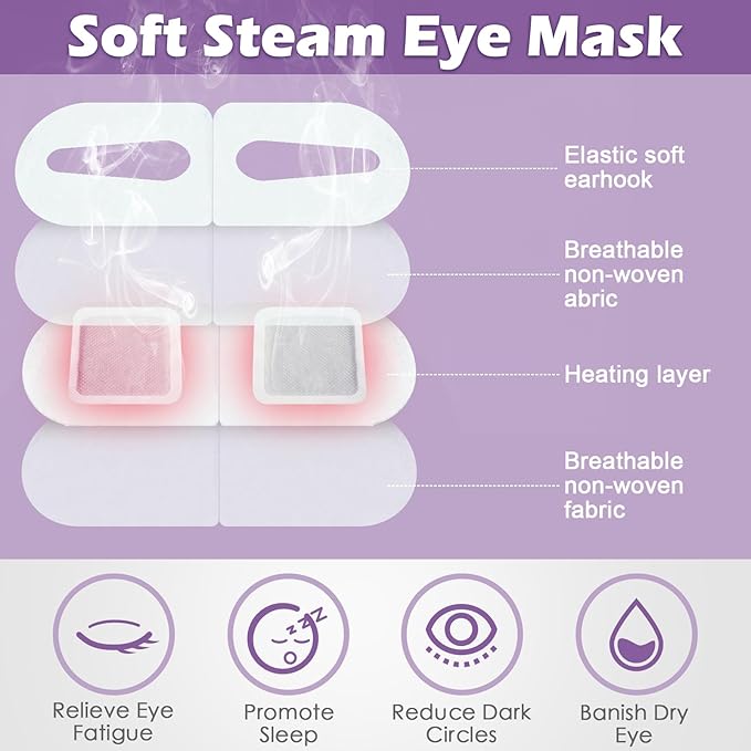 50 Packs Steam Eye Mask for Dry Eyes Spa Warm Sleep Eye Mask Self Heating Disposable Eye Masks for Home Office Travel Eyestrain Relieve (Lavender Scent)-BrightBean Baby