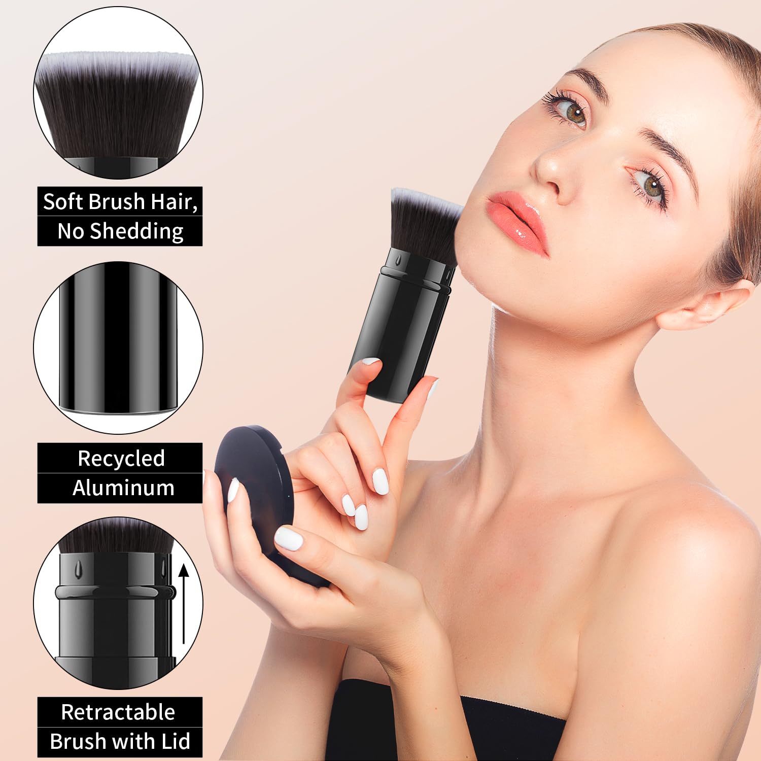 Falliny Makeup Brushes Retractable, Travel Powder Foundation Kabuki Brush, Portable Face Liquid Foundation Sunscreen Brush with Cover for Blending Liquid, Bronzer,Cream or Flawless Powder Cosmetics-BrightBean Baby