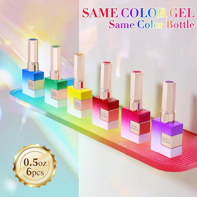 Double Rhythm 6 Pcs 15 ML Gel Polish Set Same Color Same Bottle Soak Off Gel Polish Kit Nail Art Manicure Salon DIY at Home for Women (Jelly Yellow Pink Red Purple Blue-T6-25)-BrightBean Baby