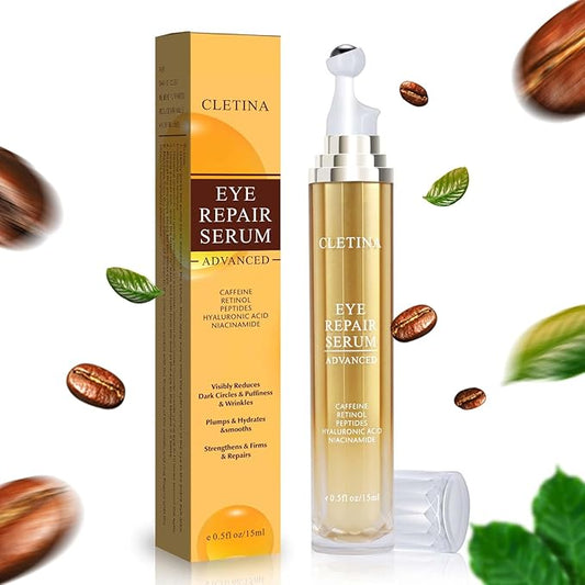 5% Caffeine Eye Serum With Roller For Dark Circles & Puffiness Bags Under Eye Treatment- Caffeine Eye Cream with 360° Massage Ball Roller For Anti Aging Wrinkles Fine Lines - Under eyes treatment-BrightBean Baby