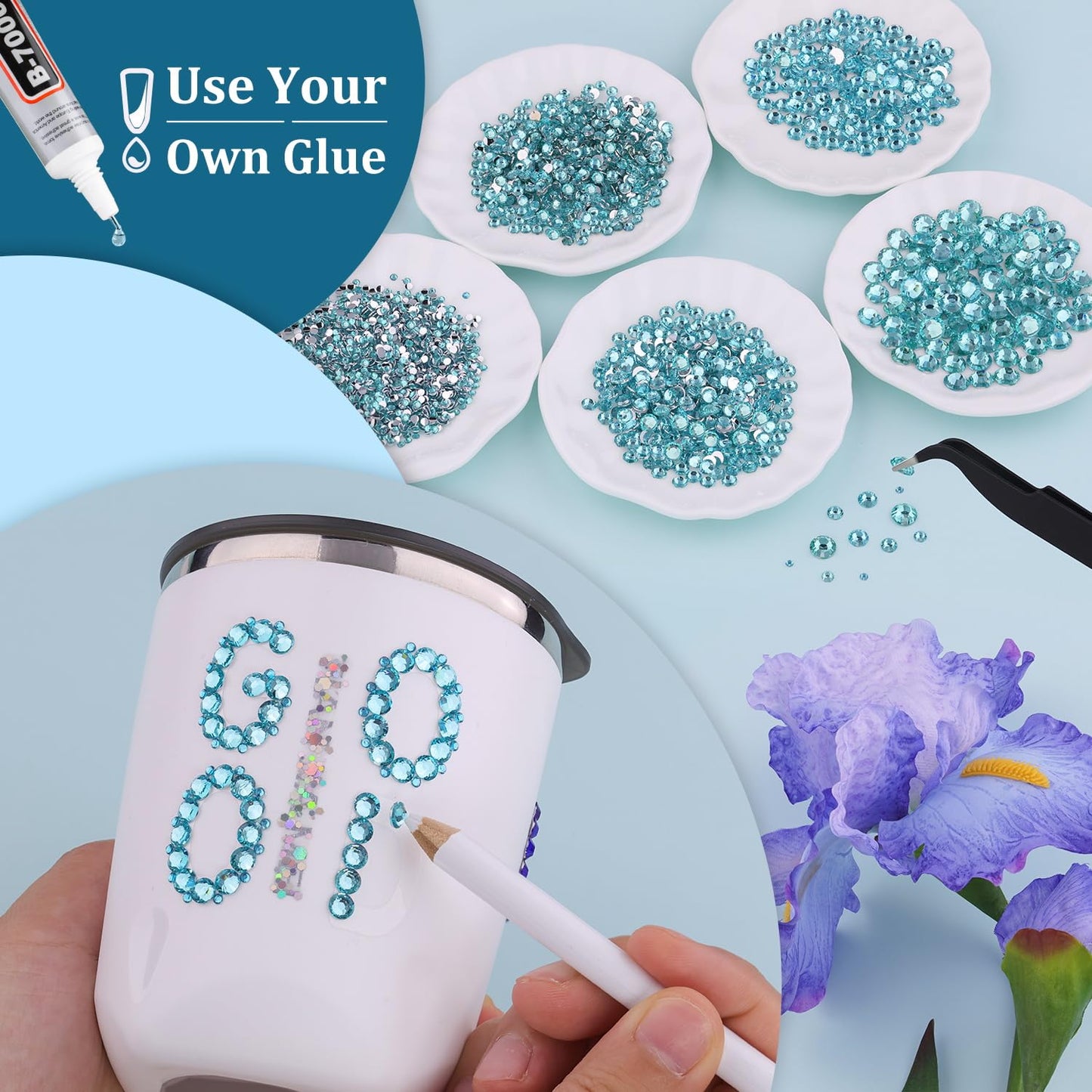 Resin Rhinestones for Crafting, 1 Box Lake Blue Multi Sizes Flatback Bedazzling Crystals for Crafts Nail Art Deco, Non Hotfix Gems Charms for Tumbler Shoes Clothing Fabric Face Makeup-BrightBean Baby