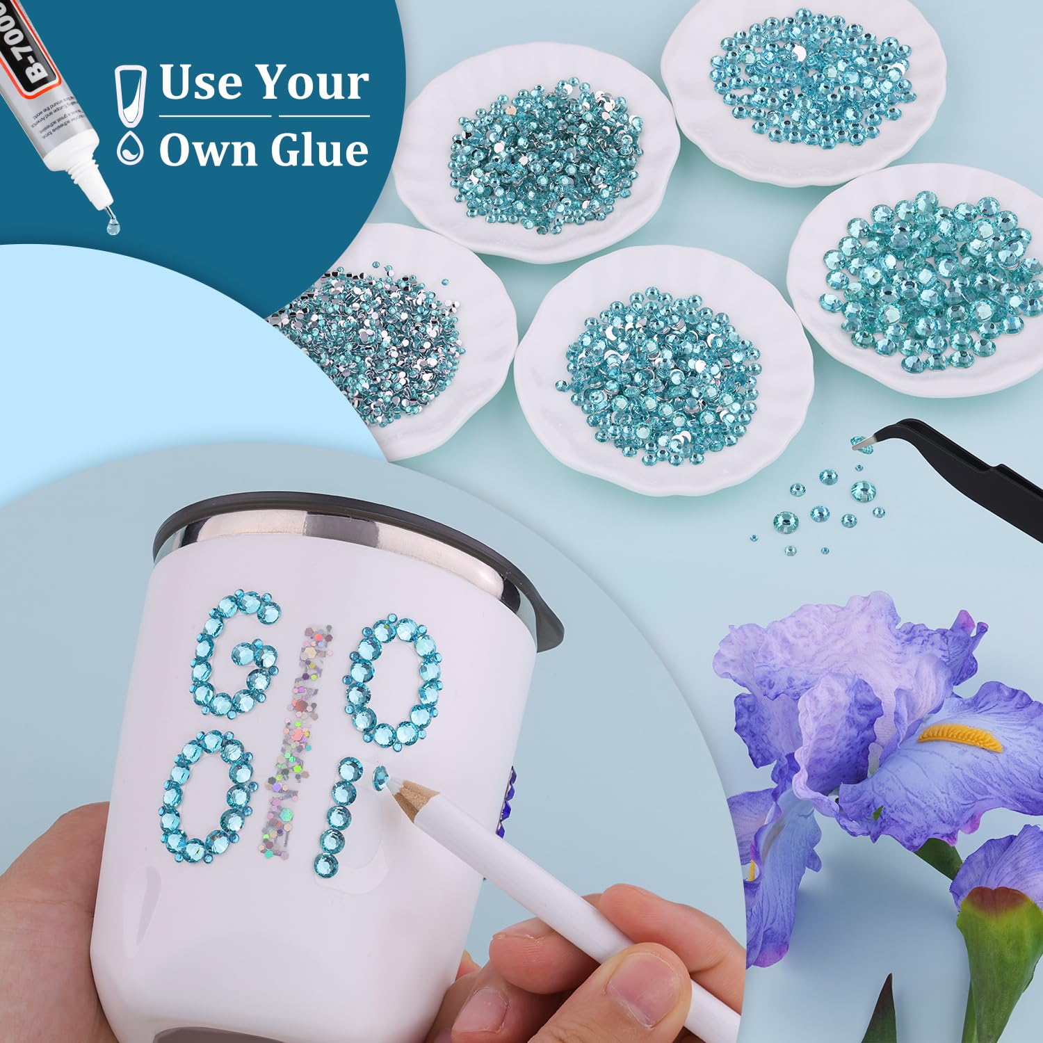 Resin Rhinestones for Crafting, 1 Box Lake Blue Multi Sizes Flatback Bedazzling Crystals for Crafts Nail Art Deco, Non Hotfix Gems Charms for Tumbler Shoes Clothing Fabric Face Makeup-BrightBean Baby