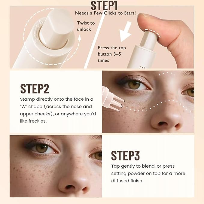 Freckle Stamp - Freckle Pen Waterproof, Long Lasting Fake Freckles, Quick Dry 5-Point Faux Freckles Stamp Cushion Stain Marker in One Press Natural and Lifelike Sunkissed Pencil Tool Makeup (#1-Light)-BrightBean Baby