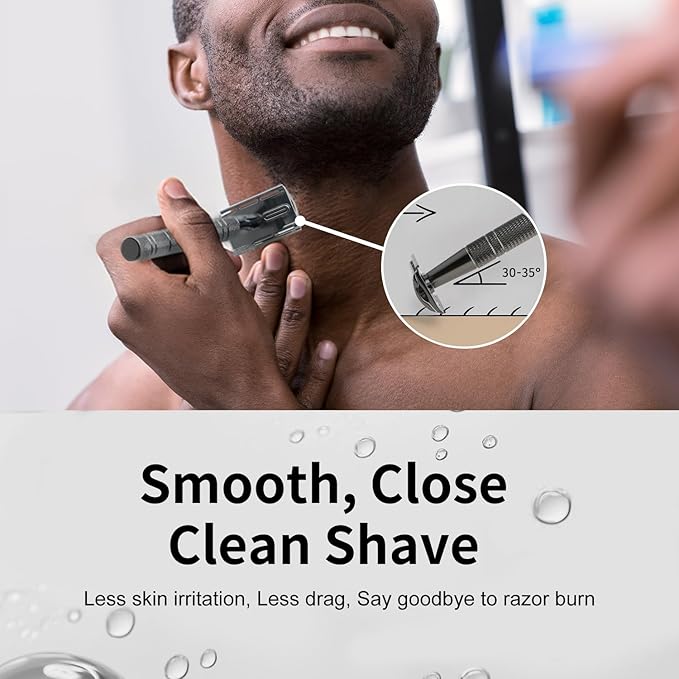 Gun Black Safety Razor, Single Blade Razors for Men & Women, with 10 Stainless Steel Double Edge Blades, Reusable Metal Razor, 1 Blade Razors, Eco-Friendly, Smooth and Close Shave, Plastic Free-BrightBean Baby